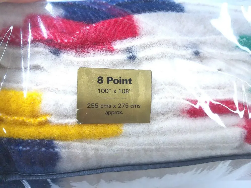 Vtg 1980s Hudson's Bay 8 Point King Wool Blanket Multi Stripe England New